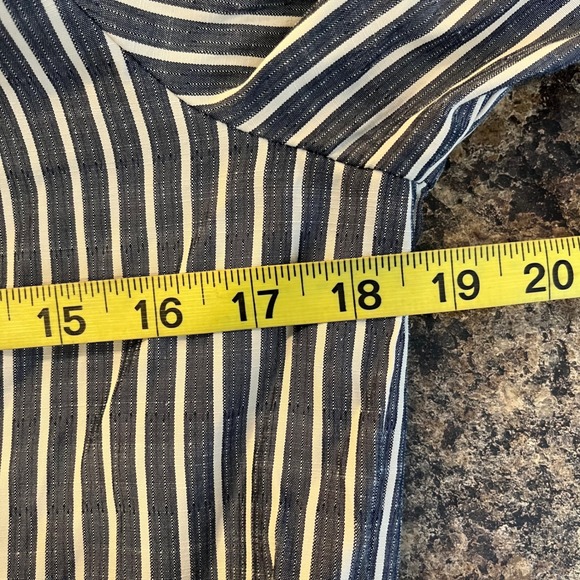 MAX STUDIO LONDON Small Blue Striped Tiered Maxi Shirt Dress Long Sleeve Collar - Picture 9 of 9